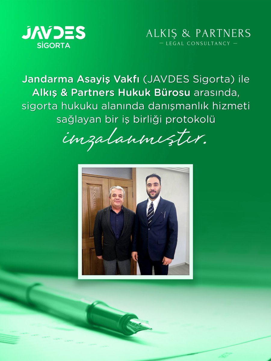 javdesas's tweet photo. Jandarma Asayiş Vakfı (JAVDES Sigorta) ile Alkış & Partners Hukuk Bürosu arasında, sigorta hukuku alanında danışmanlık hizmeti sağlayan bir iş birliği protokolü imzalanmıştır.
@jandarma @Janasvak #JAVDES #Sigorta #Alkış #Partners #Hukuk #Bürosu #İş #Birliği https://t.co/CQ95m555Xg