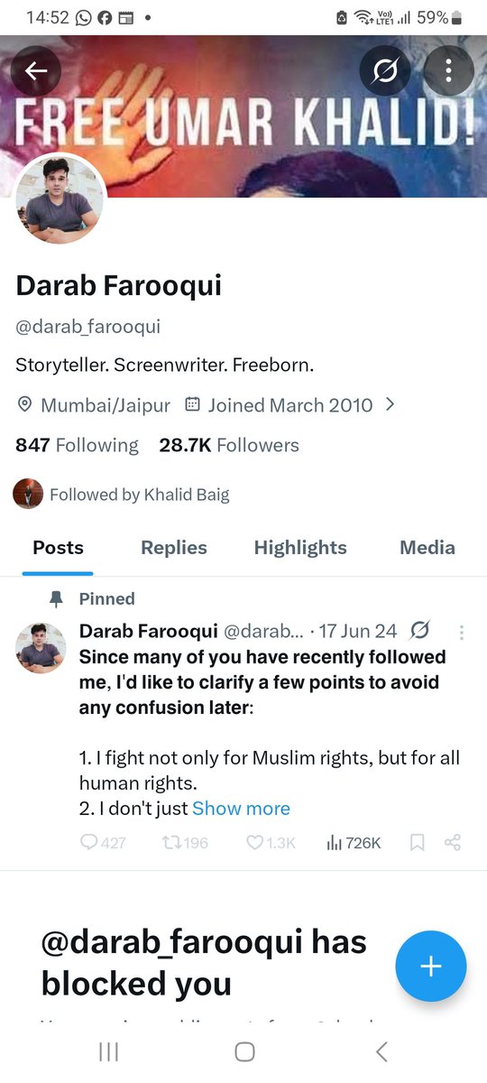 draavidagundan's tweet photo. Not sure why this Jihadi @darab_farooqui has blocked me. But I just saw his DP description it has a word #Freeborn this is disturbing, bcoz Islam discriminates between Freeborn and Slaves. https://t.co/8rKQCbHXD6