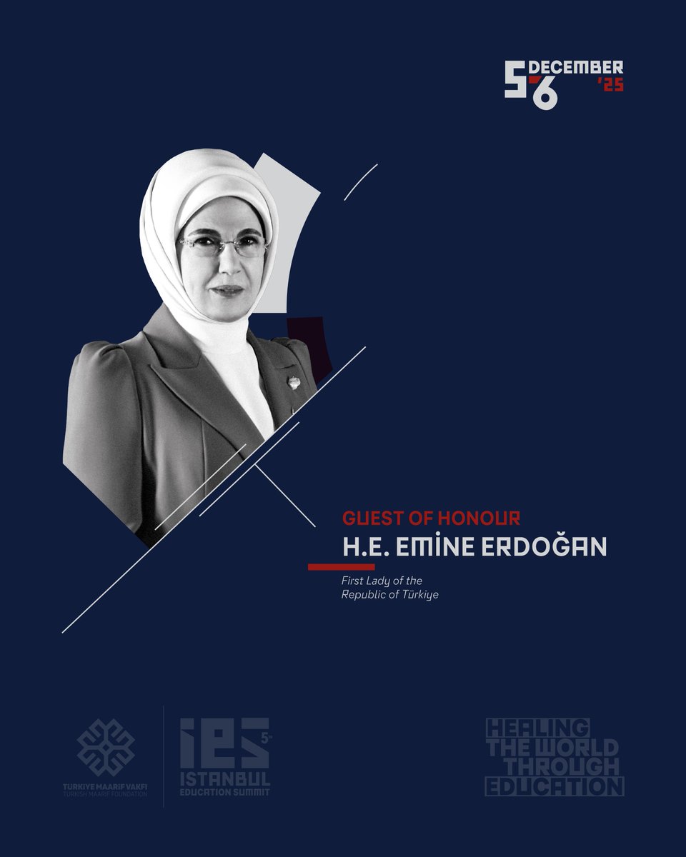 First Lady of Türkiye, Her Excellency <a href="/EmineErdogan/">Emine Erdoğan</a>, will grace the Opening Ceremony #IstanbulEducationSummit as the Guest of Honor.