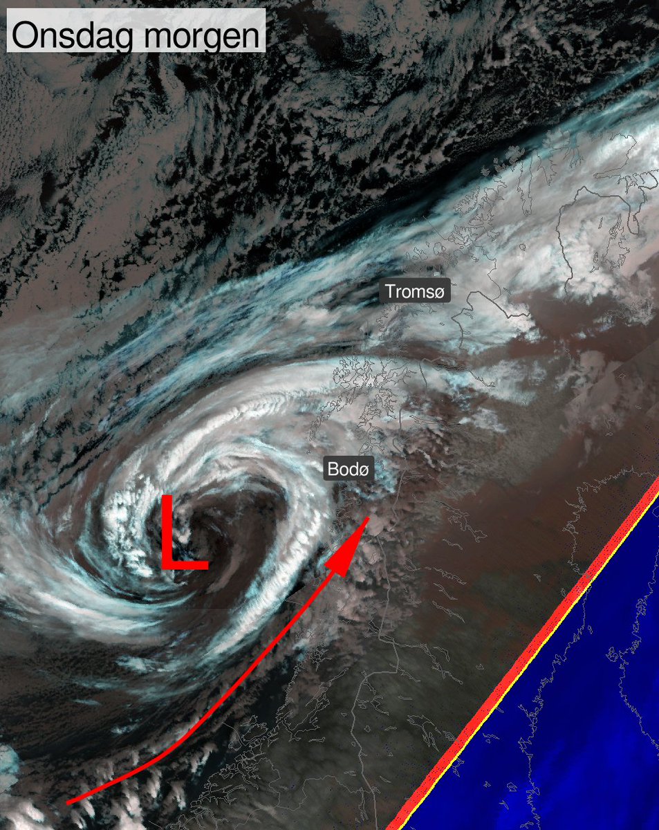 MetAPI25's tweet image. Her 👇 ser vi lavtrykket som er skyld i mildværet i nord 🛰️

Sterk vind fra sørvest har allerede gjort det mildt for Nordland. Ofoten og Sør-Troms holder fortsatt på sine minusgrader, men plussgrader og regn er på vei ☔

Nord-Troms og Finnmark ser ut til å slippe unna det ver...