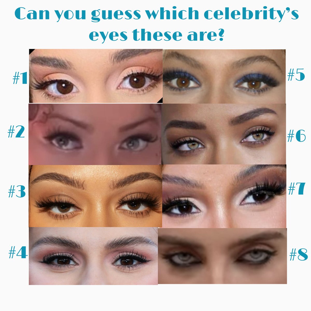 JalisaAvari's tweet photo. Guess which celebrities eyes these are 
Let’s go 
Which one is your favorite?
Do u listen to their music on Spotify or Apple Music? 
#SpotifyWrapped https://t.co/60FHiEQap5