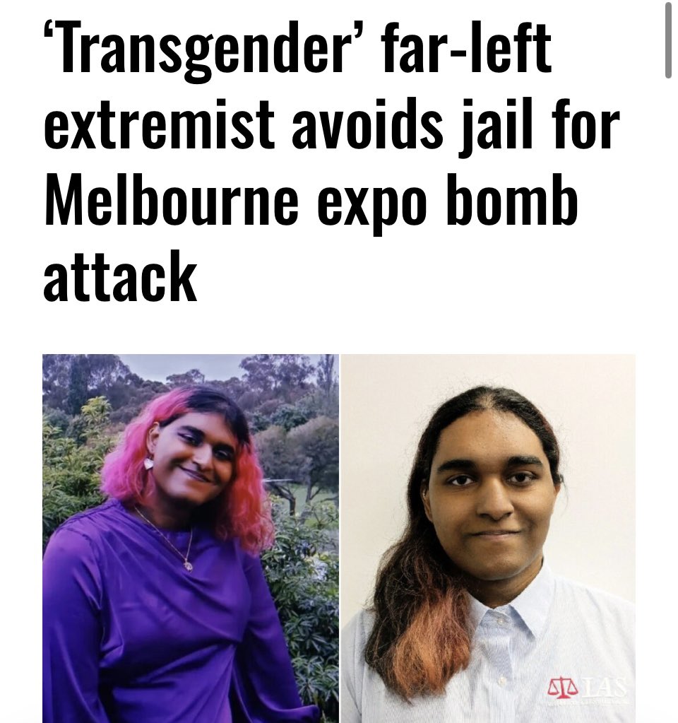 Apparently bomb attacks are fine in Melbourne, if you are a far-left foreign trans domestic terrorist but if you are a normal, common sense person on the right- you will get punished for ‘hate speech’ aka truth &amp; facts the Gov doesn’t like.

Welcome to the ‘New Modern Australia’