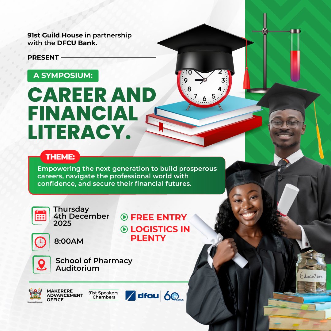 Happening now: A symposium on career guidance and financial literacy. 

The 91st Guild (<a href="/MakGuild/">Makerere Students' Guild</a>) in partnership with <a href="/dfcugroup/">dfcu Bank</a> have organized a session to empower students with the skills to build prosperous careers and navigate the professional world with confidence. 

Are