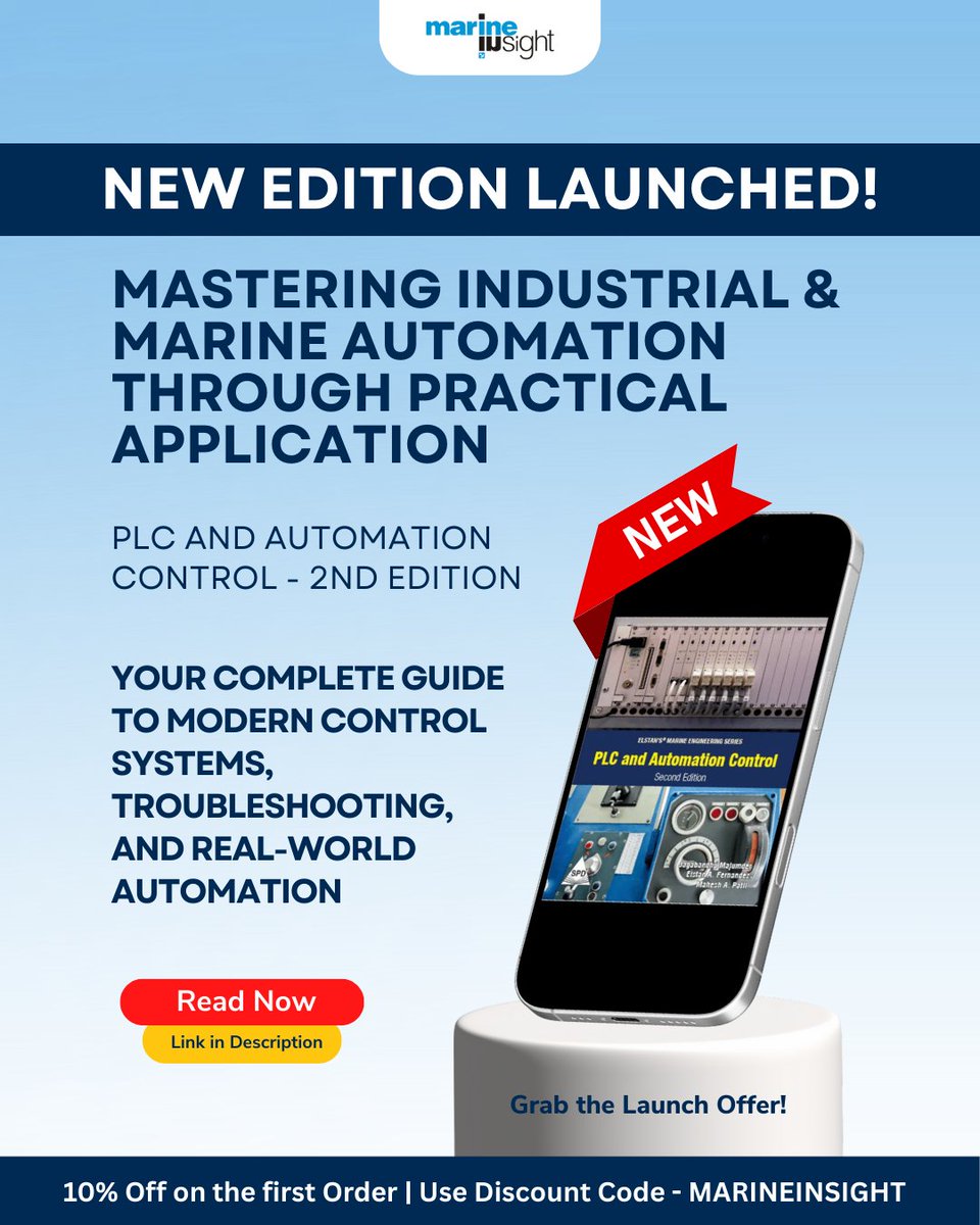 MarineInsight's tweet image. 🤞Level up your automation skills with the #PLC &amp;amp; #Automation Control– 2nd Edition

🚢A practical guide to modern control systems, troubleshooting, and real-world marine &amp;amp; industrial automation

👉Launch Offer: 10% Off, Use Code: MARINEINSIGHT
🔗tinyurl.com/5n7a6nhn

#Maritime