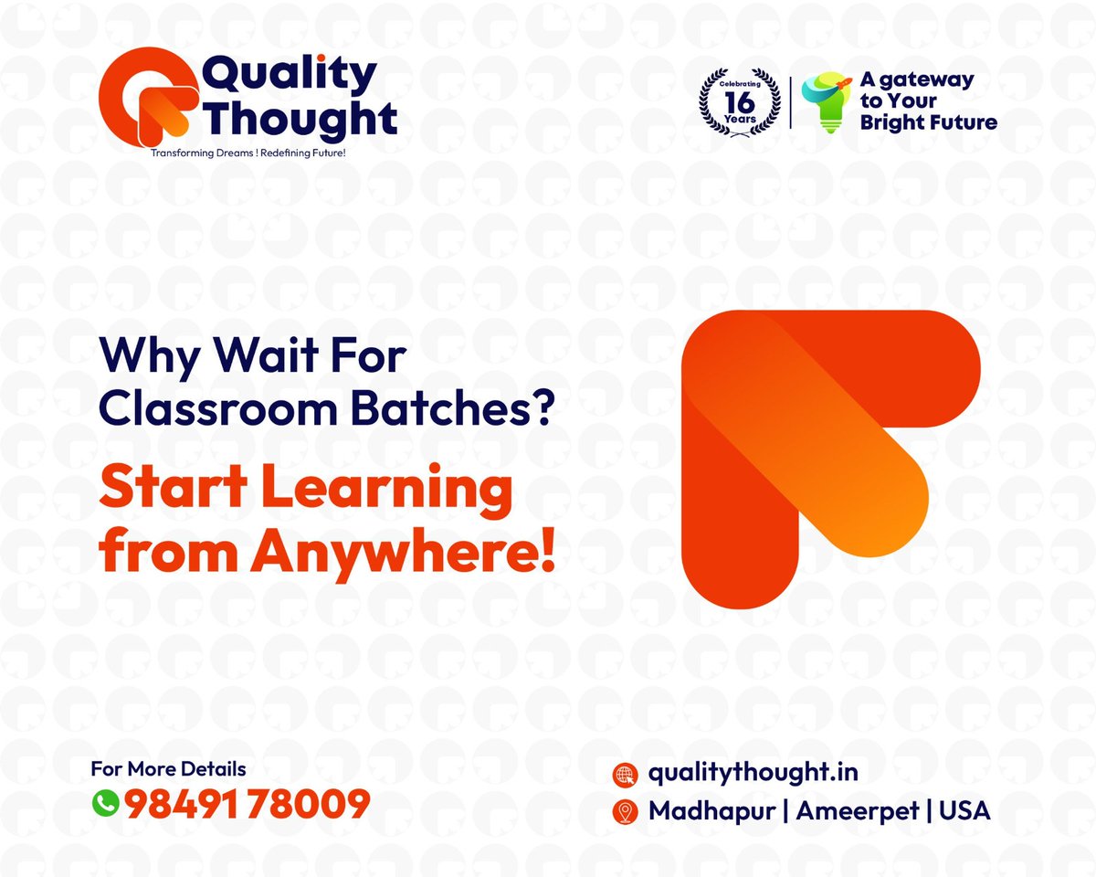 QT_Madhapur's tweet image. Flexible Learning Starts Here!
No need to wait for offline classes—learn from anywhere with Quality Thought, Madhapur.
Live online training • Expert mentors • Real-time projects.
Start your career growth today!
#QualityThought #FlexibleLearning #OnlineTraining #LearnFromHome