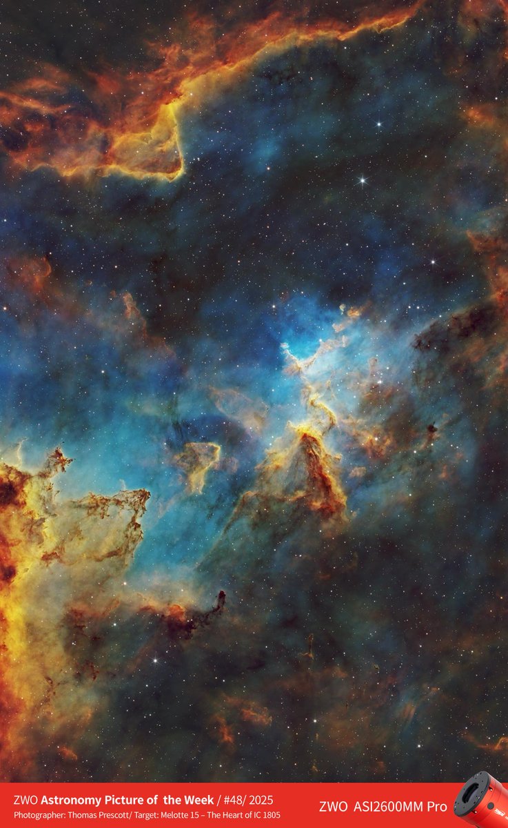 zwoastro's tweet photo. #ASIWEEK #48/2025 winner is Thomas Prescott
Congratulations! 

💫Target:Melotte 15 – The Heart of IC 1805
Main Equipment:
🔭 Orion Optics Ideal 10” f/4.8 (1200mm)
📸 ASI2600MM Pro
Detailed: https://t.co/LjoqawDNa7

ASIWEEK Rules: https://t.co/i3IvjAtXXe https://t.co/lfi1nlRYWv