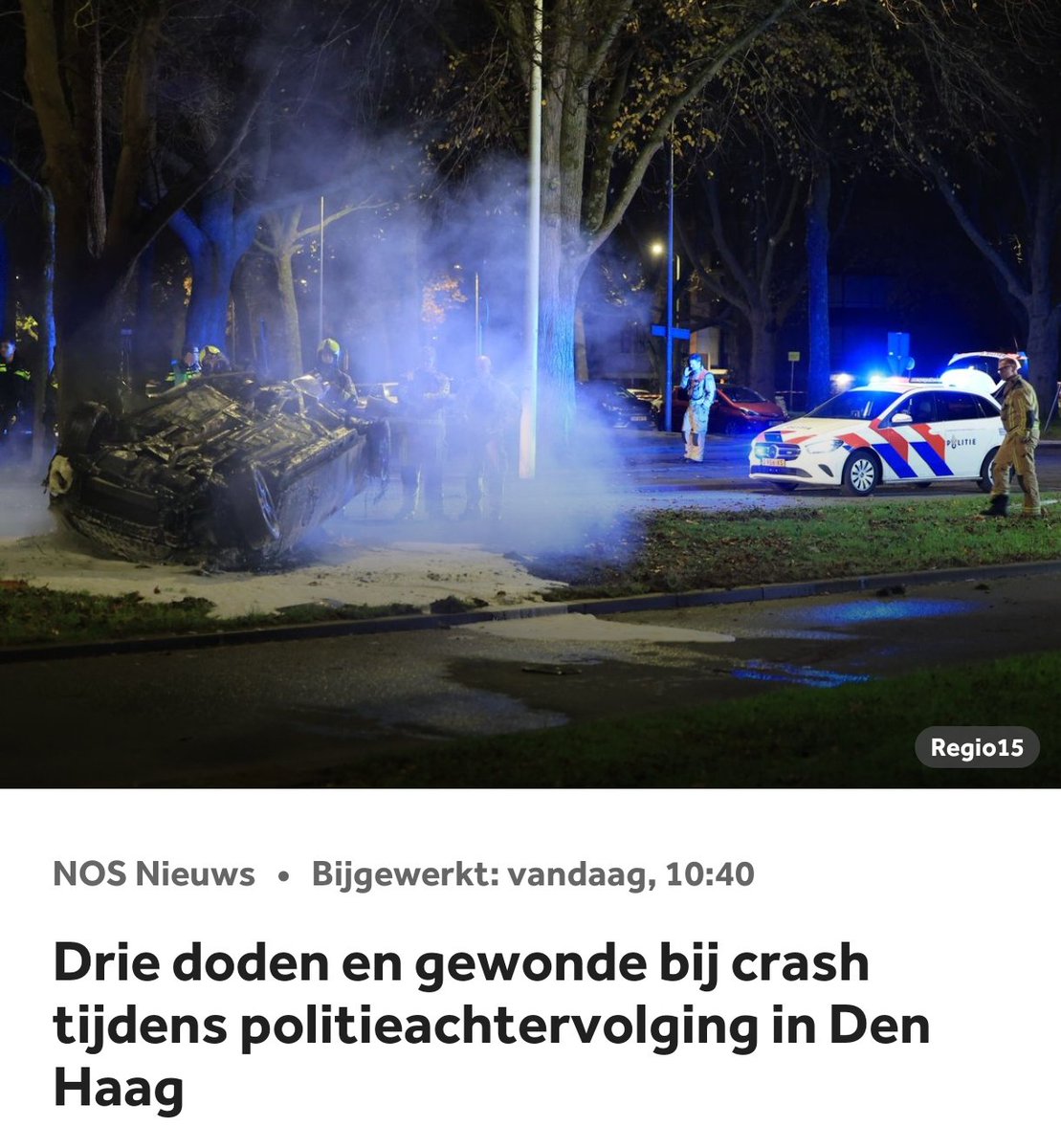 Drie doden en een gewonde bij crash tijdens politieachtervolging in Den Haag