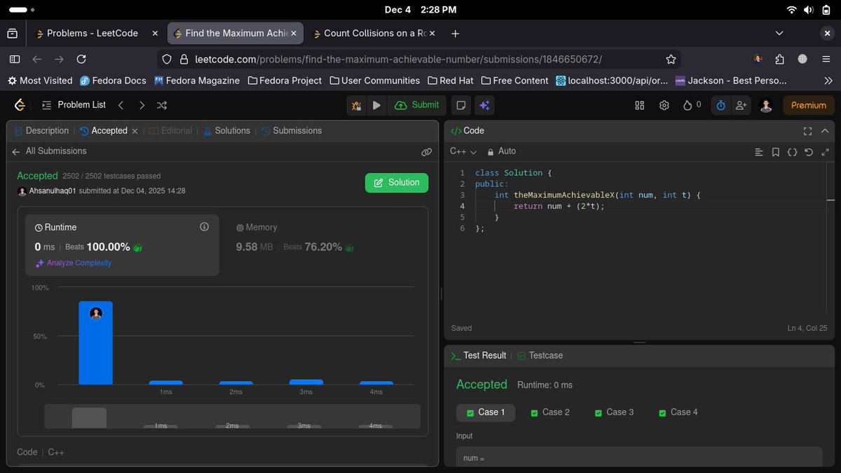 ulhaqcdr's tweet image. DAY 76-90
-&amp;gt;[2011. Final Value of Variable After Performing Operations]
-&amp;gt;[3668. Restore Finishing Order]
-&amp;gt;[2769. Find the Maximum Achievable Number]
#LeetCode #DSA #problemsolver #Problem