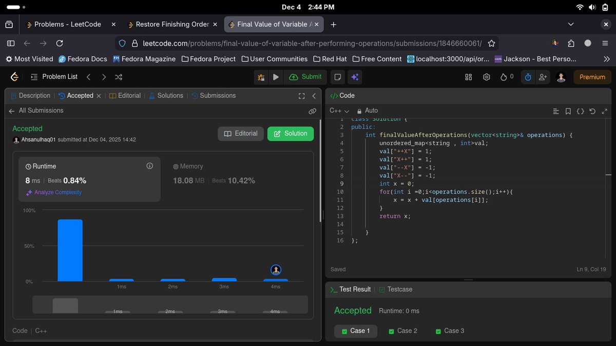 ulhaqcdr's tweet image. DAY 76-90
-&amp;gt;[2011. Final Value of Variable After Performing Operations]
-&amp;gt;[3668. Restore Finishing Order]
-&amp;gt;[2769. Find the Maximum Achievable Number]
#LeetCode #DSA #problemsolver #Problem