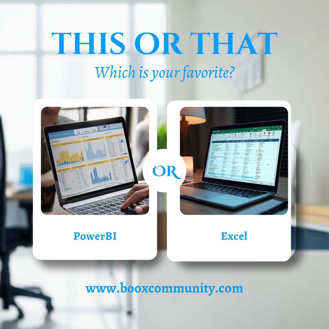 BOOXCommunity_'s tweet photo. When it comes to turning data into decisions, everyone has a favourite tool.
Are you the Excel expert or the PowerBI visual storyteller?
Drop your pick below! 👇
#BOOXCommunity #ThisOrThat #Excel #PowerBI #DataAnalytics #DataForImpact #TechCommunity https://t.co/ZZBFXfakpE