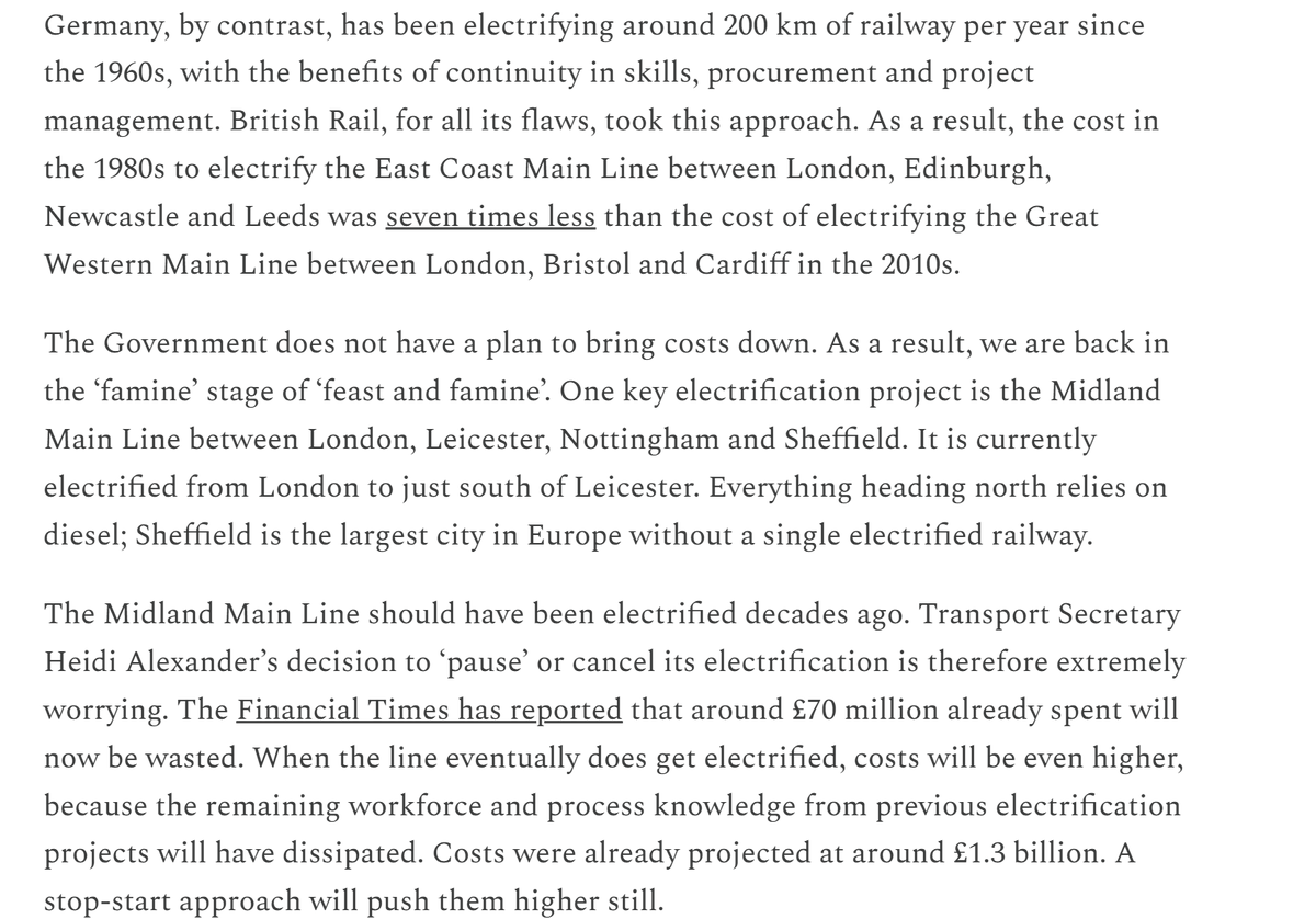 Sheffield is the largest city in Europe without a single electrified railway.

The Midland Mainline electrification would have changed that, but the Govt has now 'paused it'.

Meanwhile, £600m has been spent on a fare freeze that will mainly benefit commuters in the South East.