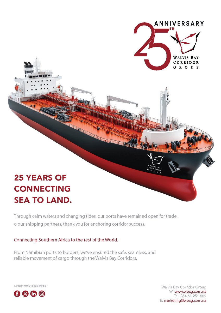 _WBCG's tweet image. CELEBRATING 25 YEARS OF CORRIDOR SUCCESS.

#WBCG #Celebrating_25_Years_Of_Corridor_Sucess #TransportandLogistics #TradeFacilitation #BusinessDevelopment #Regional_Integration #SADC