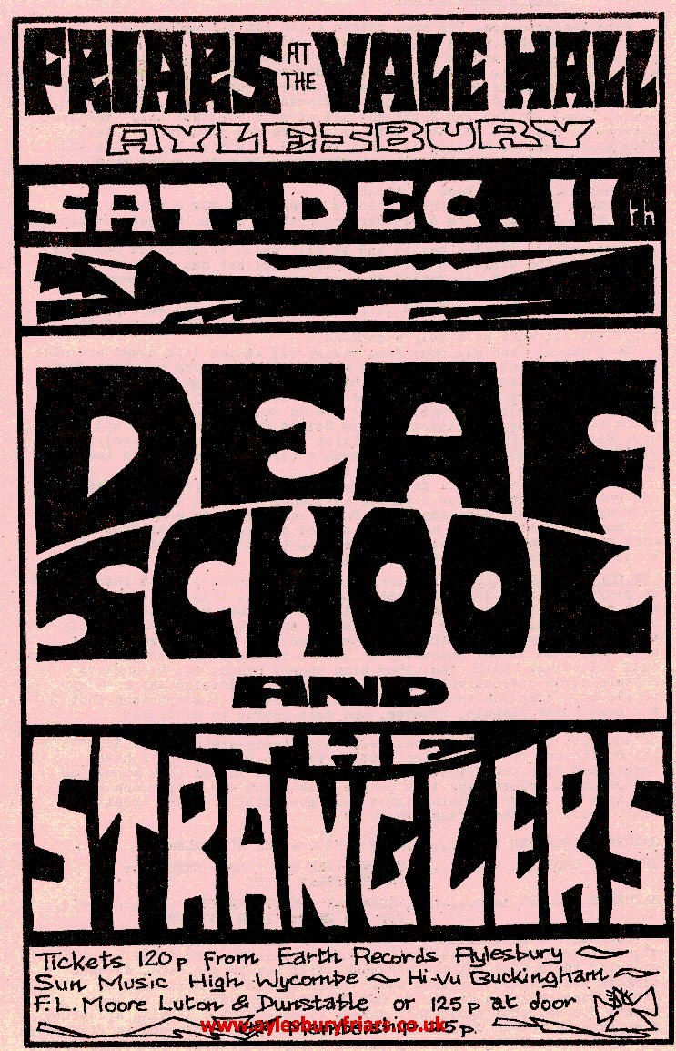 <a href="/SoundsClips/">Sounds Clips</a> <a href="/DeafSchoolMusic/">Deaf School</a> The Stranglers headlined on 11th December 1976 after Deaf School pulled-out. One of the first #punk bands to play Friars