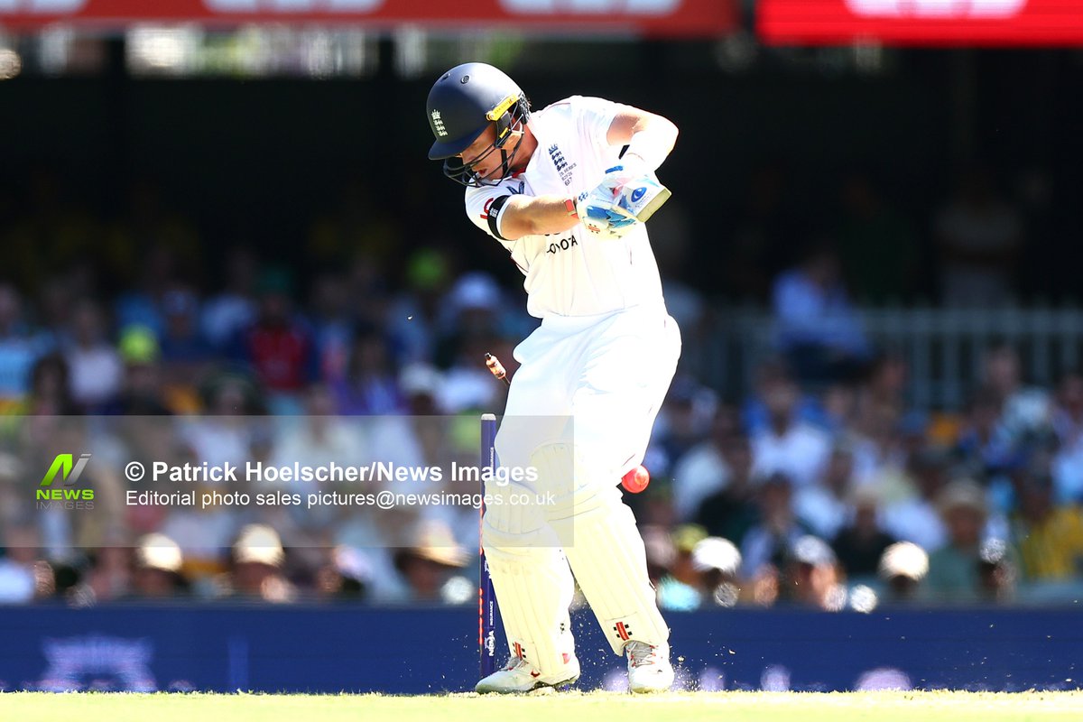 Ollie Pope of England gets bowled by Mitchell Starc of Australia during the NRMA Insurance Ashes Second Test Day 1 Series match Australia vs England at The Gabba, Brisbane Cricket Ground, Brisbane, United Kingdom, 4th December 2025 (Photo by Patrick Hoelscher/News Images)
To view