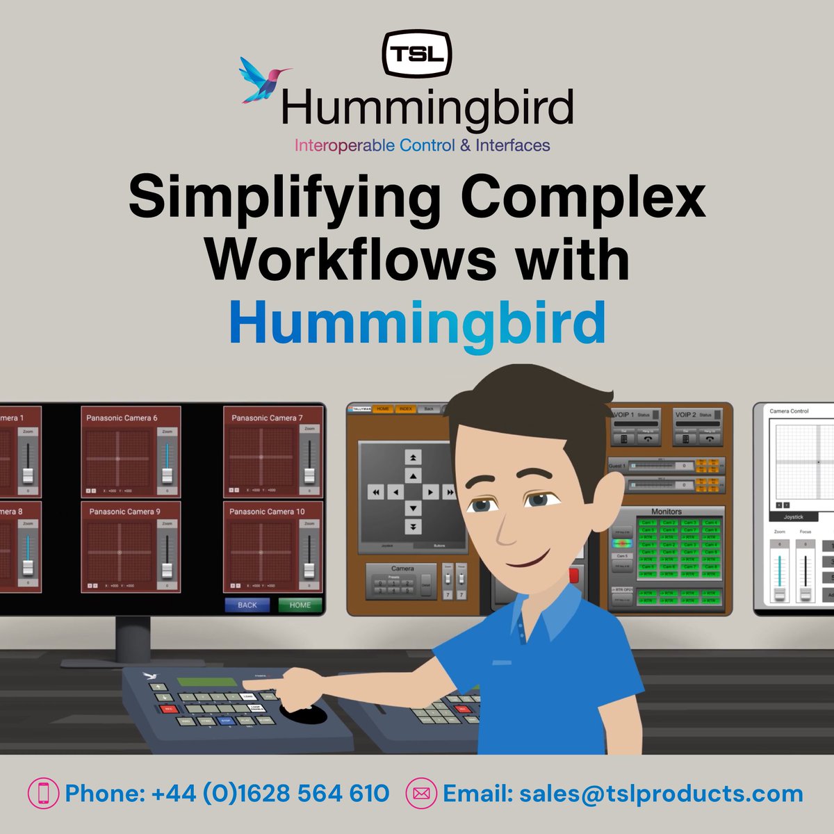 System complexity doesn’t have to mean operational complications. TSL Hummingbird simplifies, automates and unifies multiple workflows into a single HMI platform for total control and clarity.

#TSL #Hummingbird #BroadcastOperations #BroadcastControl #WorkflowDesign