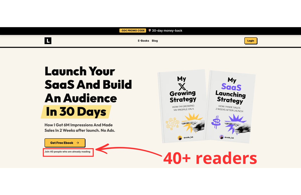 code_luk's tweet image. I love to share FREE knowledge that builds trust a lot ❤️

&amp;gt; 1 week since launch
&amp;gt; 40+ readers 
&amp;gt; 1 PRE-ORDER sale

27 days left to finish the second e-book 🎯