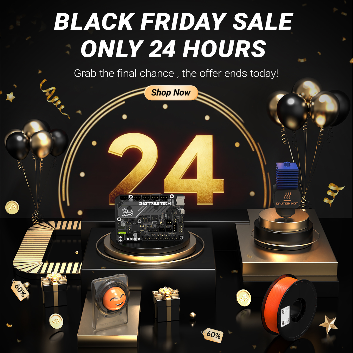 BigTreeTech's tweet image. ⏰ 𝐅𝐈𝐍𝐀𝐋 𝟐𝟒 𝐇𝐎𝐔𝐑𝐒: 𝐓𝐡𝐞 𝐁𝐈𝐐𝐔 𝐁𝐥𝐚𝐜𝐤 𝐅𝐫𝐢𝐝𝐚𝐲 𝐂𝐨𝐮𝐧𝐭𝐝𝐨𝐰𝐧 𝐢𝐬 𝐀𝐥𝐦𝐨𝐬𝐭 𝐎𝐯𝐞𝐫!

The biggest 3D printing sale of 2025 ends tomorrow. If you&apos;ve been waiting for the perfect moment to upgrade your setup, this is it; your last chance to save up…