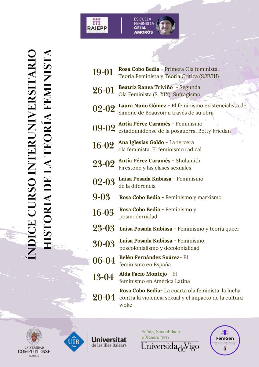 En este Índice puedes comprobar las novedades que tenemos en la XIII Edición del Curso de Historia de la Teoría Feminista.

No te quedes sin plaza‼️

+ Info: raiepp.org/archivos/activ…

#RAIEPP #feminismo #escuelafeministaceliaamoros