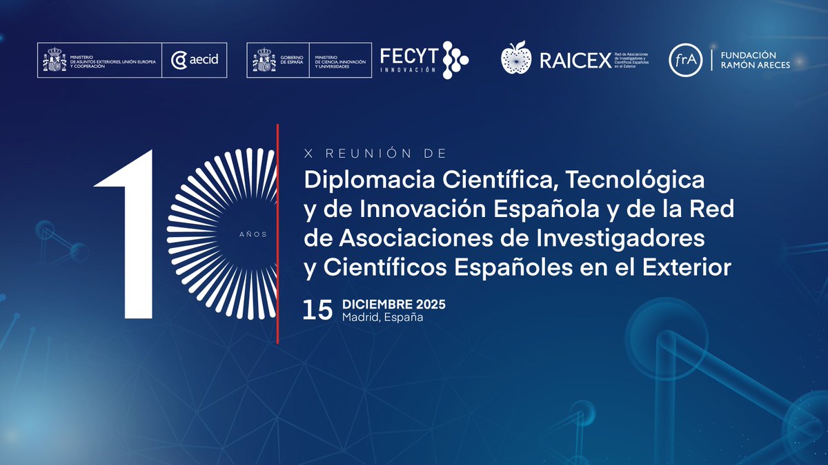 🌐 La #diplomacia científica española cumple 10 años y lo celebramos con un encuentro en el que hablaremos de #talento internacional y de una acción exterior basada en el #conocimiento

Acompáñanos el 15 de dic a las 15:30 h en la #frAreces 📍 fundacionareces.es/fundacionarece…

#ciencia