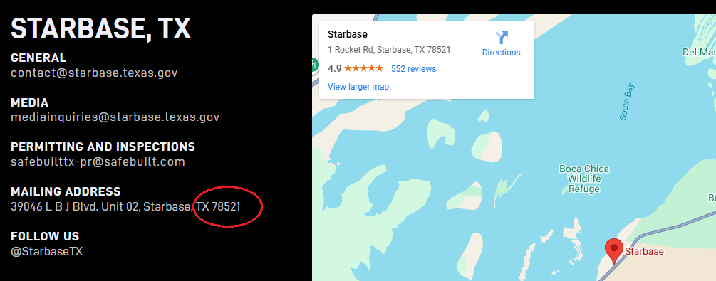 CowboyDanPaasch's tweet photo. Appears city of #StarbaseTX will be sharing an existing #zipcode with #BrownsvilleTX. Zip previously used by #USPS for the former #BocaChica area. Apparently the BRO post office will continue to run the mail out there.
https://t.co/getf6unq97 https://t.co/0HEa9hYaot