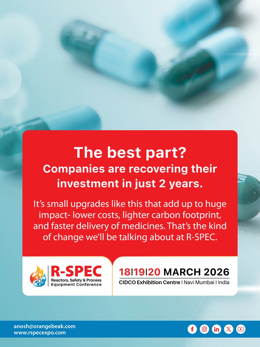 rspec_expo's tweet image. ✨Experience equipment that’s engineered to boost efficiency: improved reactor designs, faster dispersers, optimised heat recovery, and more.

Dates- 18–20 March 2026
Venue- CIDCO Exhibition Centre, Vashi, Navi Mumbai

#rspec #rspec2026 #vashi #navimumbai #events #mumbaievents