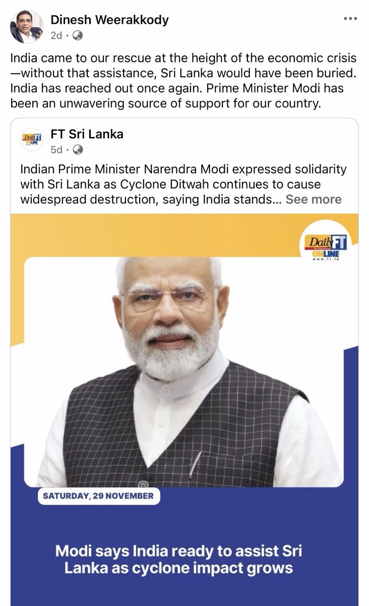 India, under the leadership of the ⁦<a href="/PMOIndia/">PMO India</a>⁩ has been a true lifeline for the people of Sri Lanka. ⁦<a href="/IndiainSL/">India in Sri Lanka</a>⁩ ⁦<a href="/HMVijithaHerath/">Vijitha Herath</a>⁩ ⁦<a href="/the_hindu/">The Hindu</a>⁩ ⁦<a href="/IndiaToday/">IndiaToday</a>⁩