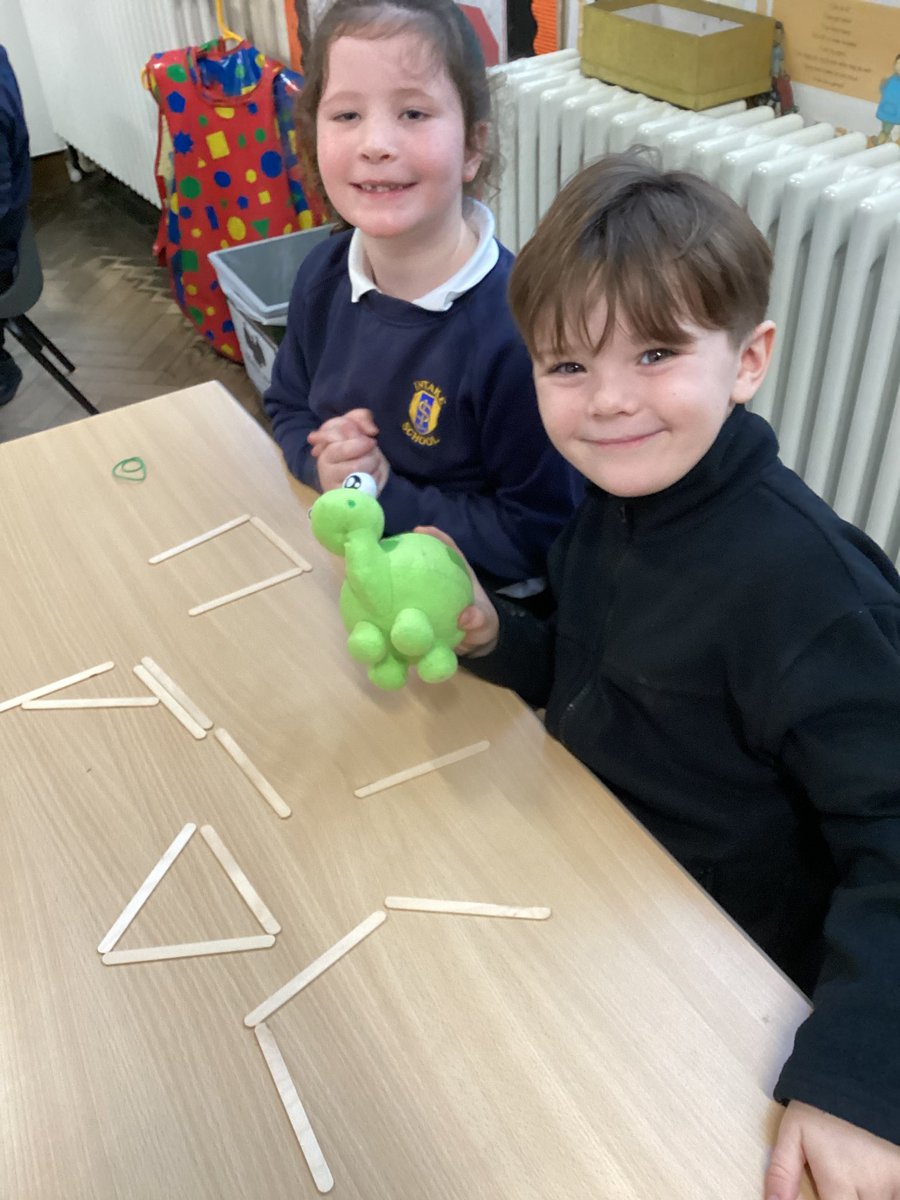 IntakeSchool's tweet photo. Y2 Shape Investigation - Can you make 3 2D shapes using 15 lollipop sticks? Can you make 3 of the same shape using ALL 15 lollipop sticks? Of course, Y2T smashed this challenge!!!! 🐢 #mathsatintake @WhiteRoseMaths https://t.co/8evOtE2MSc