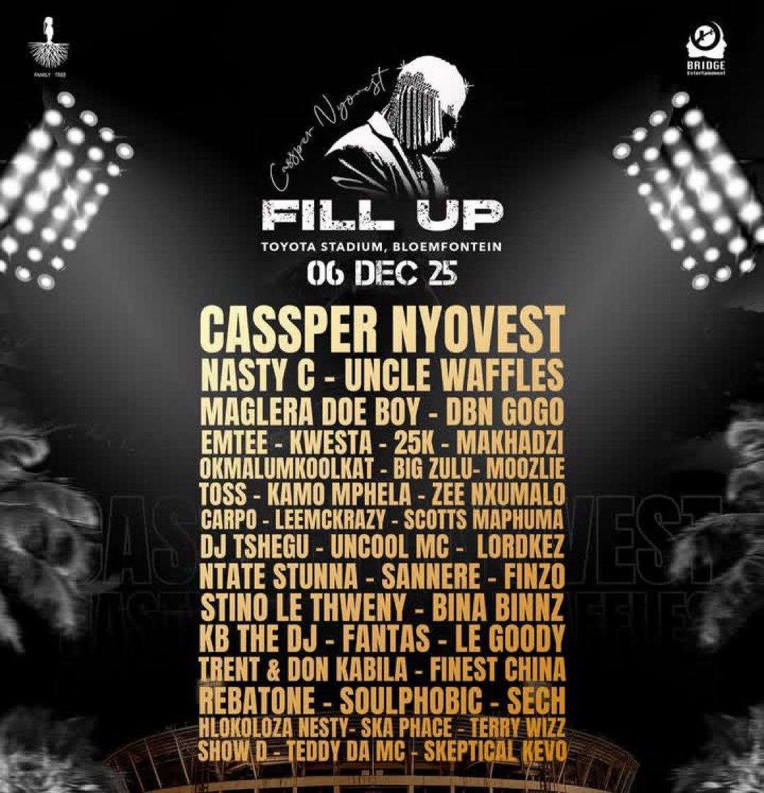 mcdeejay01's tweet photo. My Brother @casspernyovest  you are making the world stand still on 6th Dezember 2025!!! Biggest love 🎤👑🥇🌏 #filluptoyotastadium Bloem WE ARE COMING... https://t.co/xeHTRvLRrL