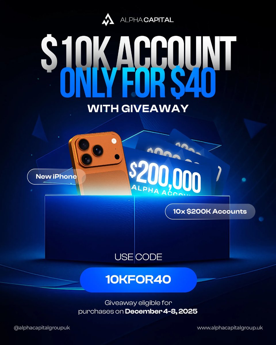$10K account for just $40 - plus a giveaway 🎁

Win a new iPhone or one of 10x $200K Alpha accounts.

👉 Use code 10KFOR40

Giveaway eligible for purchases made between December 4–8, 2025.