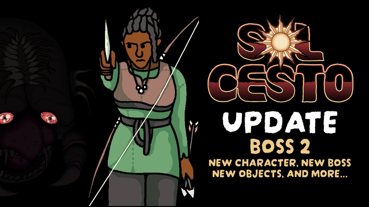 🌞NEW UPDATE FOR SOL CESTO🌞 
- One of my favorite characters: the Huntress. Her talent is really fun 🏹
- A new boss 🕷 Yes, we're working toward a 1.0 release with a boss for each biome. 
- New items at the shop, new perk at the fountain, and much more.
I hope you'll like it!
