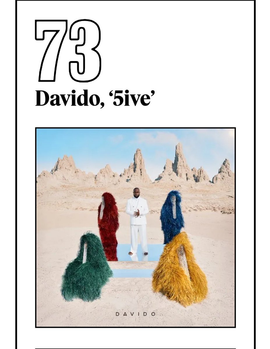 MusiqFro's tweet image. 🚨 African albums on RollingStone&apos;s &quot;The 100 Best Albums of 2025&quot; list. 💽🌍

#27. Protect Sarz At All Costs - Sarz 
#37. Black Star - Amaarae 
#73. 5ive - Davido 
#88. catharsis - FOLA