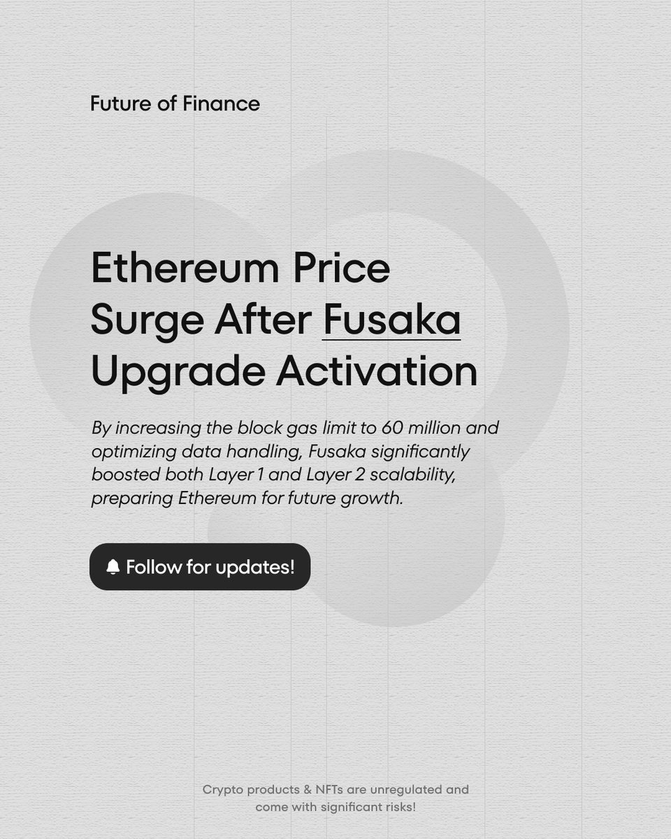 The Fusaka activation marks a huge milestone for Ethereum, significantly improving data handling and scaling capabilities.

#ethereum #cryptomarkets #trading #web3news #cryptonews