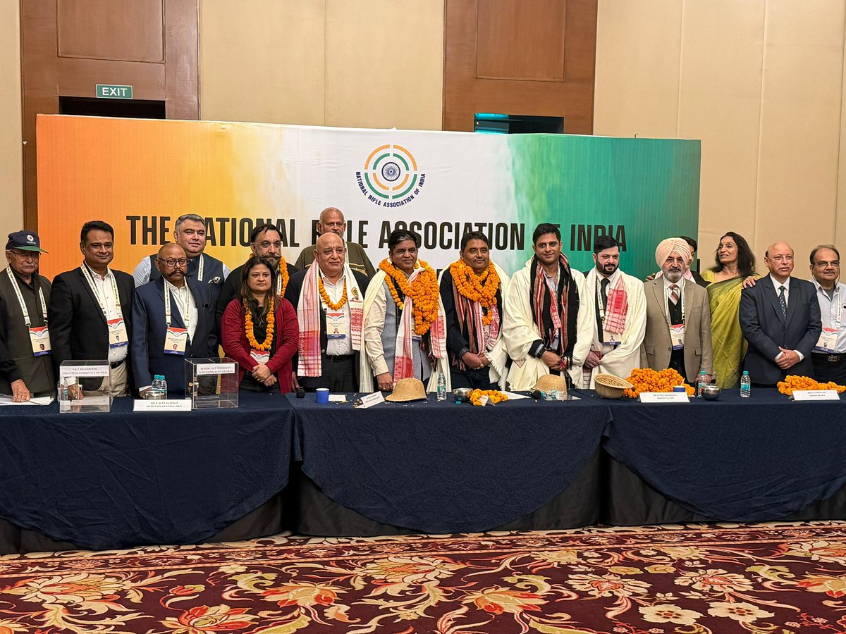 NEW BEGINNING, SHARED VISION! Shri. Kalikesh Narayan Singh Deo <a href="/DeoKalikesh/">Office of Kalikesh Singh Deo</a> (6th from right) begins his first full term as <a href="/OfficialNRAI/">NRAI</a> President. Seen here with newly elected team of office bearers post NRAI elections in Mohali. Congratulations!

#IndiaShooting #TeamIndia