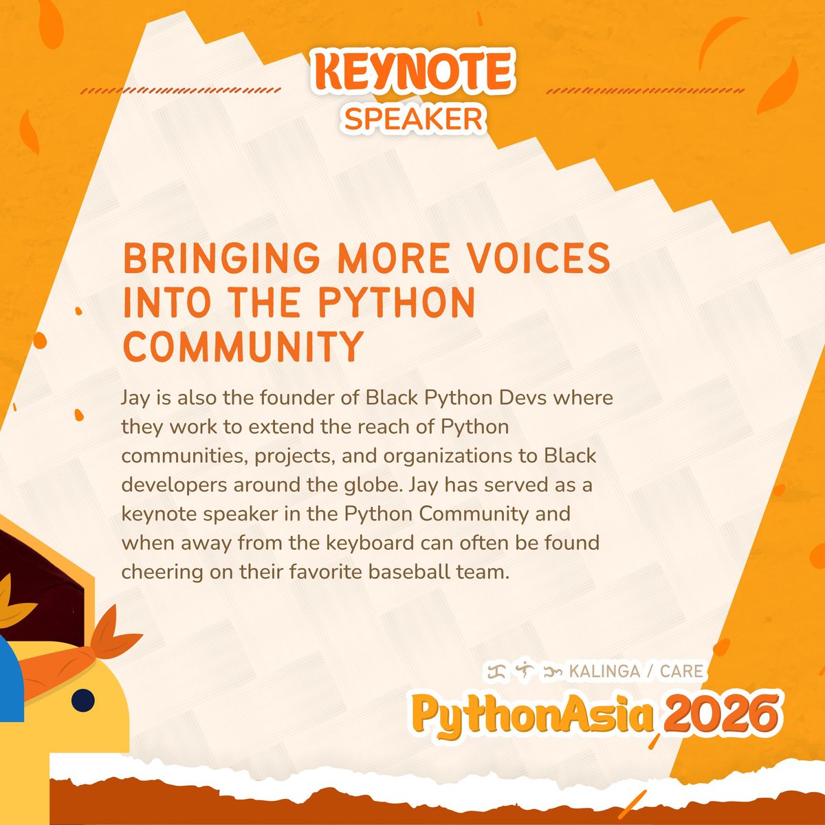 pyconph's tweet image. 𝐉𝐚𝐲 𝐌𝐢𝐥𝐥𝐞𝐫 𝐢𝐬 𝐚 𝐊𝐞𝐲𝐧𝐨𝐭𝐞 𝐒𝐩𝐞𝐚𝐤𝐞𝐫 𝐟𝐨𝐫 #PythonAsia2026! ✨🤝
Staff Developer Advocate at Aiven &amp;amp; founder of Black Python Devs, Jay brings a powerful voice to the community.

🔗 2026.pythonasia.org
#PythonPH #Pythonista #PHTechCommunity