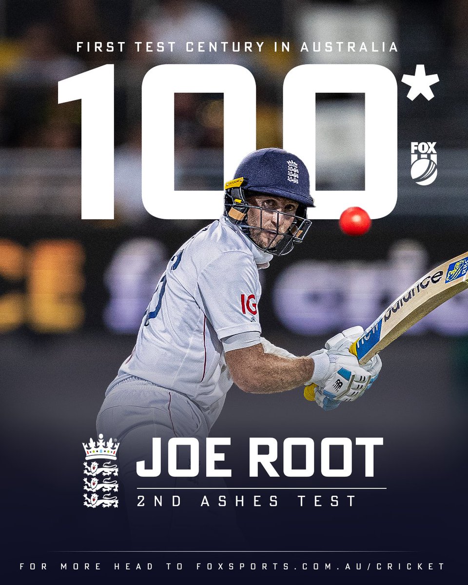 FoxCricket's tweet photo. It’s taken 4,396 days, 30 innings, 16 Tests and 12 years…

But, at last — JOE ROOT HAS A TEST TON IN AUSTRALIA ‼️

#Ashes https://t.co/C2xdUsxeNt