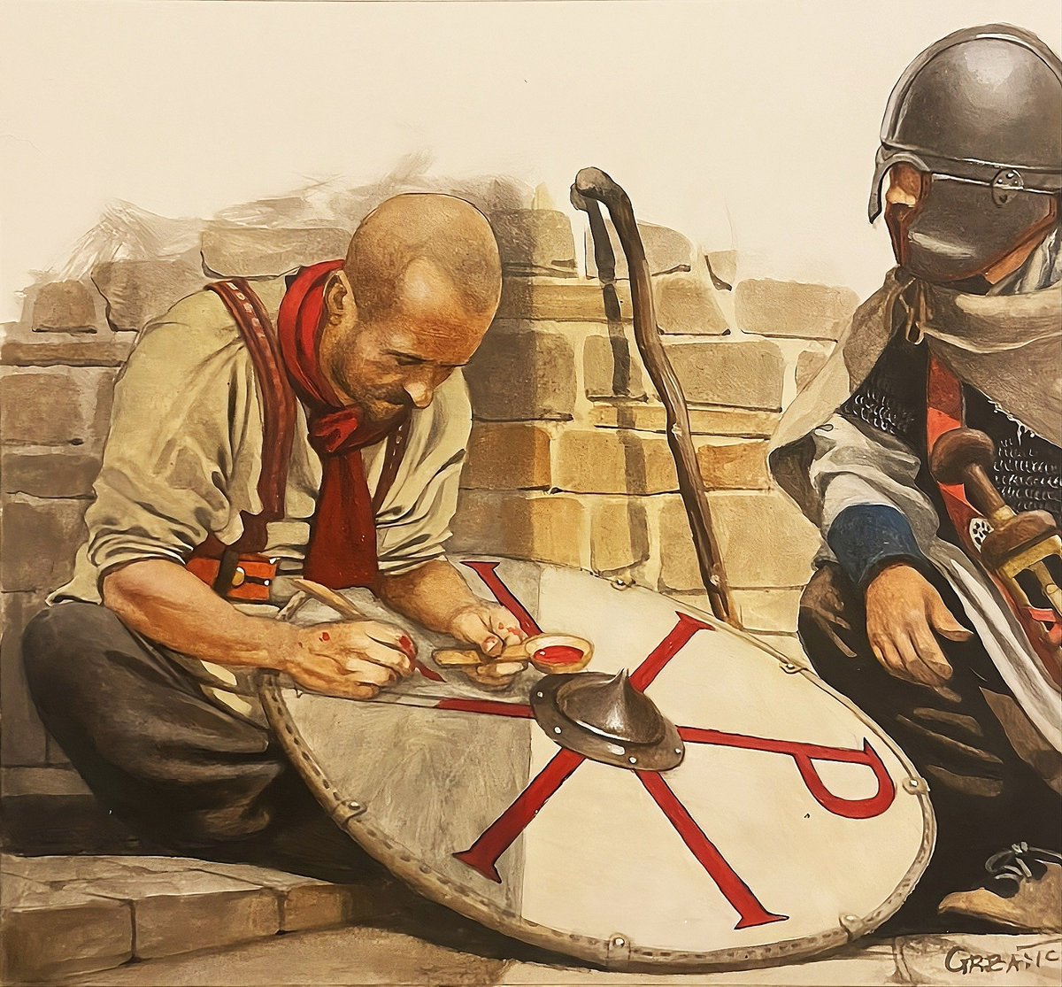 CatImperator's tweet image. &apos;&apos;In Hoc Signo Vinces&apos;&apos;

If we are to believe Lactantius and Eusebius (both Christians), after his vision at the eve of the battle against Maxentius, emperor Constantine ordered his soldiers to paint their shields with christogram - chi-ro ☧ symbol.

They obeyed, and the rest is…