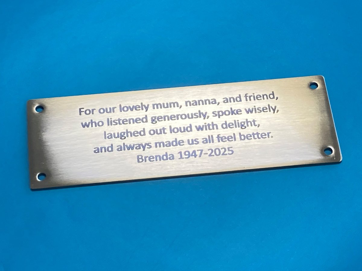 A heartfelt brass plaque remembering Brenda 1947–2025. Etched and lacquered with care for a memorial bench in Southborough.

Discover custom plaques at
neptunestreetfurniture.co.uk

#MemorialPlaque #TributeFurniture #NeptuneStreetFurniture #BrassPlaque