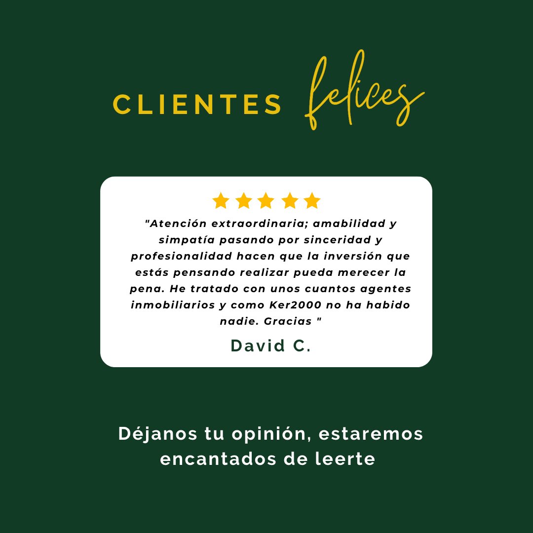 Ker2000Inmo's tweet image. Vuestra opiniones nos ayudan a seguir creciendo . Gracias 🙏

 #inmobiliaria #inmuebles #casa #venta #obranueva #casas #inversion  #apartamento #compra #alquiler #inmueble #apartamentos  #propiedades #consultorinmobiliario #agenteinmobiliario  #asesorinmobiliario #valladolid #bie