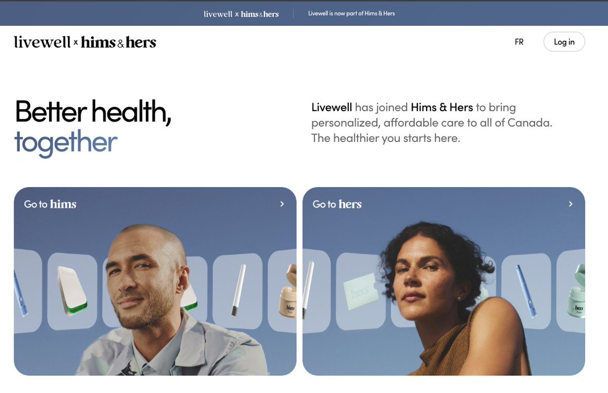 compoundturtle_'s tweet image. Interesting to see that LiveWell is already redirected to hims.ca and hers.ca from day one. Curious to see if they will also be doing this for Zava.
$Hims