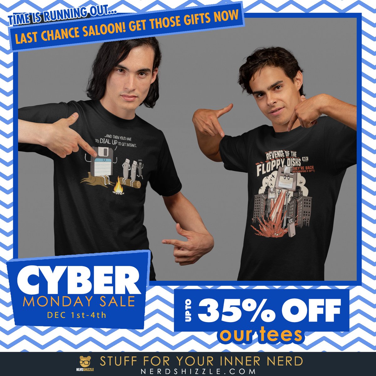 NerdShizzle's tweet image. LAST DAY OF OUR CYBER MONDAY SALE! Up to 35% off tees, and 10% off our posters and other custom items! Only a few hours left!

&amp;gt;&amp;gt; nerdshizzle.com

#TechGifts #TechTShirt #techsupport #cybersecurity #floppydisk #RetroGifts #CyberMonday #giftsforhim #giftsforgeeks