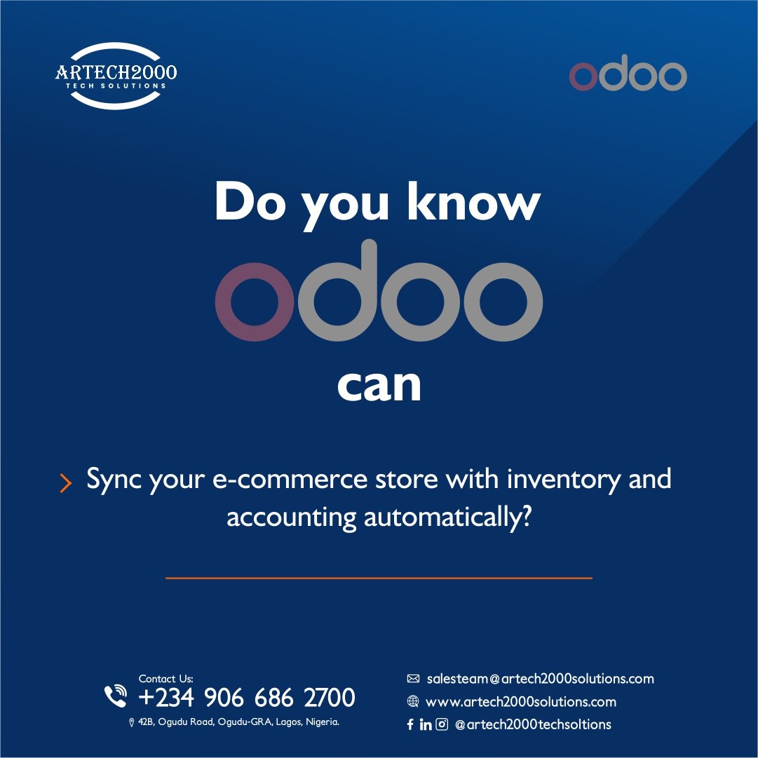Artech2000_Tech's tweet image. Unlock the power of automation with Odoo 💡

Sync your E-commerce store with Inventory and Accounting in real time, no more manual updates, no more errors.

 Click this link:- artech2000solutions.com/appointment to book a FREE Consultation &amp;amp; Demo today!

#OdooERP  #ARTECH2000TechSolutions