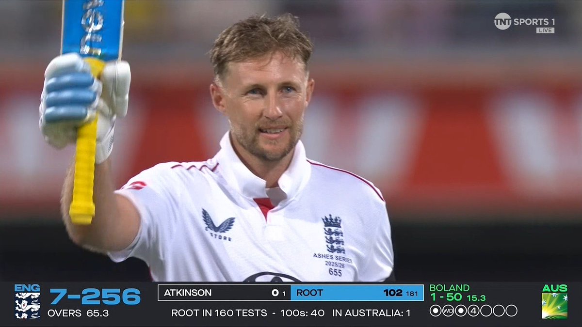 BREAKING: <a href="/root66/">Joe Root</a> finally scores his first century in Australia. The greatest England batsman in history just got even greater. What a player, what a man. 
Congrats Joe 👏👏👏👏