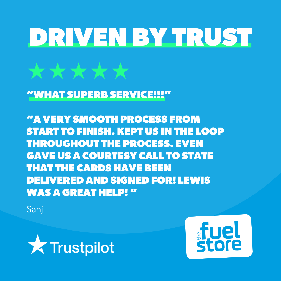 TheFuelStore's tweet photo. Good service starts with trust, and Lewis delivered ⭐⭐⭐⭐⭐ Thanks for the review, Sanj!
 #TrustpilotReviews #FuelCard #ServiceMatters https://t.co/sTxO86dHtg