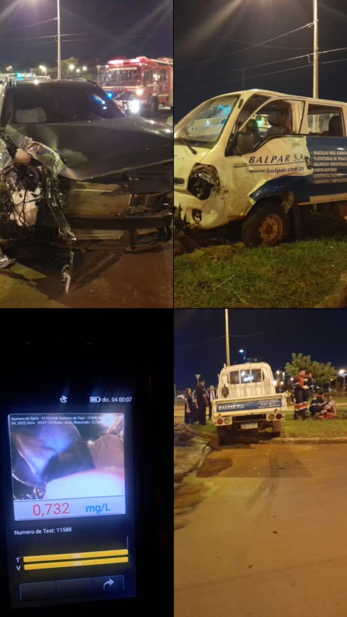 Colisión en la Av Japón y Mcal López Encarnacion donde se vio bastante daños materiales en ambos vehículos uno de los conductores dio positivo al test de alcohol (conductor del camión de BALPAR)...