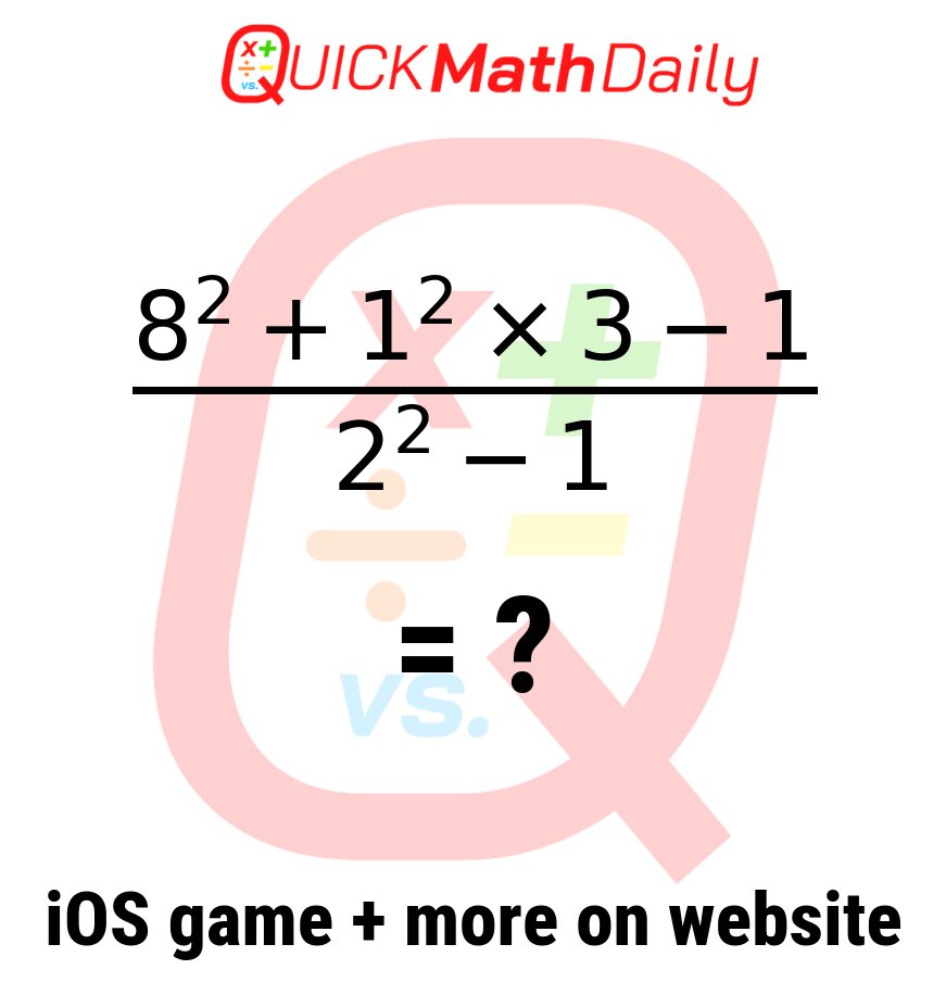 QuickMathDaily's tweet image. 🚀 Speed Round! Solve This Equation in Record Time‼️⏱️🧮 

Drop Your Answer in the Comments! ⬇️

See more on QuickMathDaily.com 👀 ✅