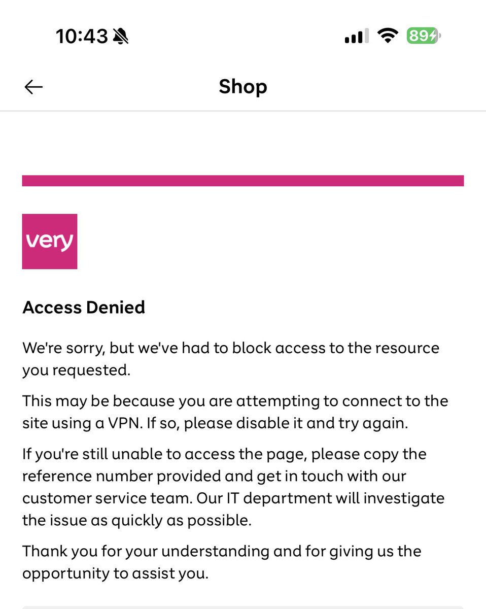 viseconds24's tweet photo. Nice one @verynetwork battle the bots but get denied by your website. Nice. https://t.co/DNunRbxRgD