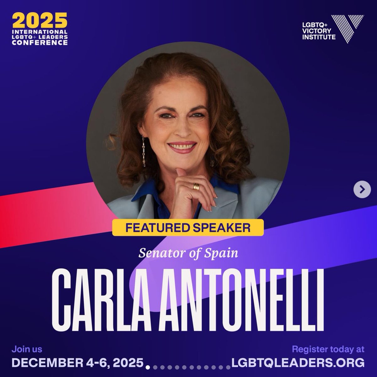 Este viernes 5 de diciembre estaré en Washington, en la Conferencia Internacional de Líderes Políticos LGBTQ+ más relevante del mundo. Invitada por la organización del  <a href="/victoryinstitut/">Victory Institute</a>, donde será un honor recoger la distinción en la ceremonia de incorporación al “Hall of Fame