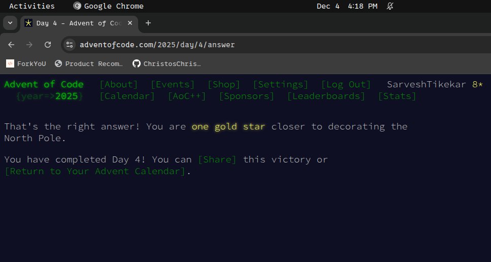 who_ssh's tweet image. Day 4 done and dusted ✅

Felt easier than the last 3 days.
#AdventOfCode #codingchallenge