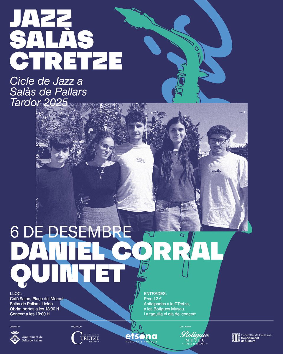 🎶Daniel Corral Quintet🎶

🗓Dissabte 6 de desembre
🕑19h
📍Cafè Salon (Salàs de Pallars)