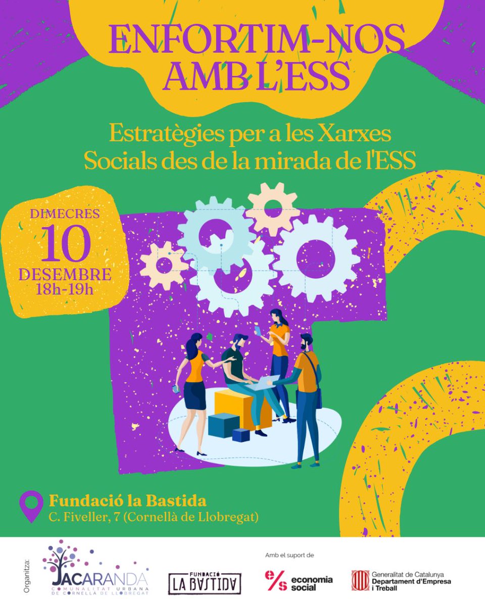 Últim curs! Obertes Inscripcions:
docs.google.com/forms/d/e/1FAI…

📢🎒Enfortim-nos amb l’ESS: Taller sobre l’ús de les xarxes socials per millorar la nostra comunicació.
🗓️ Dimecres 10 de desembre 
🕕 18.00 h – 19.00 h
📍 Fundació La Bastida, Fiveller 7, Cornellà (barri Riera)